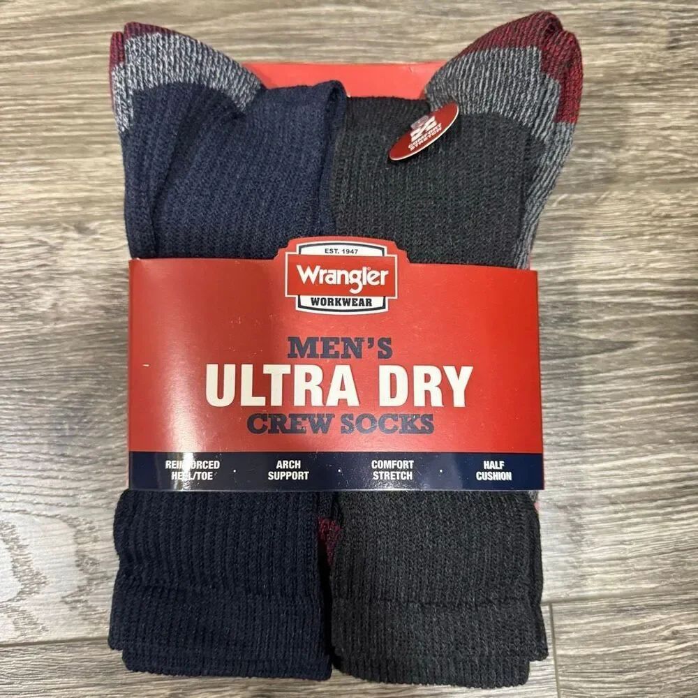 Wrangler Cushion Ultra Dry Crew Socks for Men, Size 6-12 Denim Color